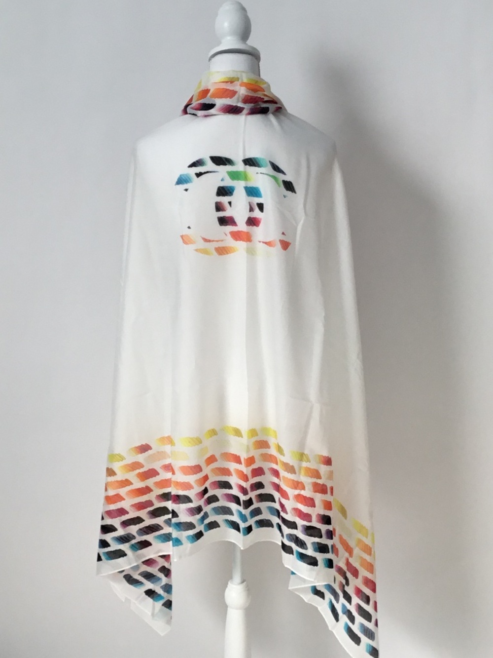 Chanel CC Logo Colorama Paintbrush Print Pareo Shawl Wrap Scarf Multicolor
